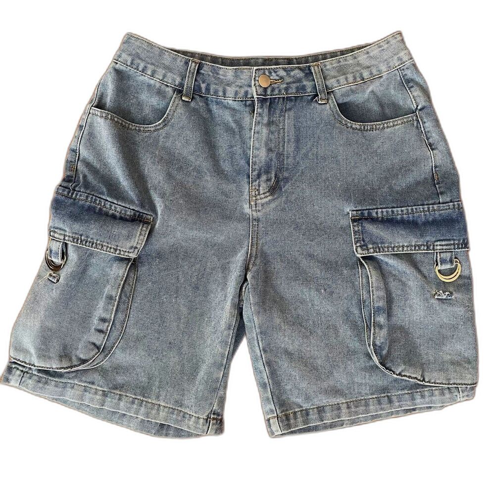 Unbranded Y2K Oversize Blue Utility Cargo Jorts Baggy Skater Denim - Size XL